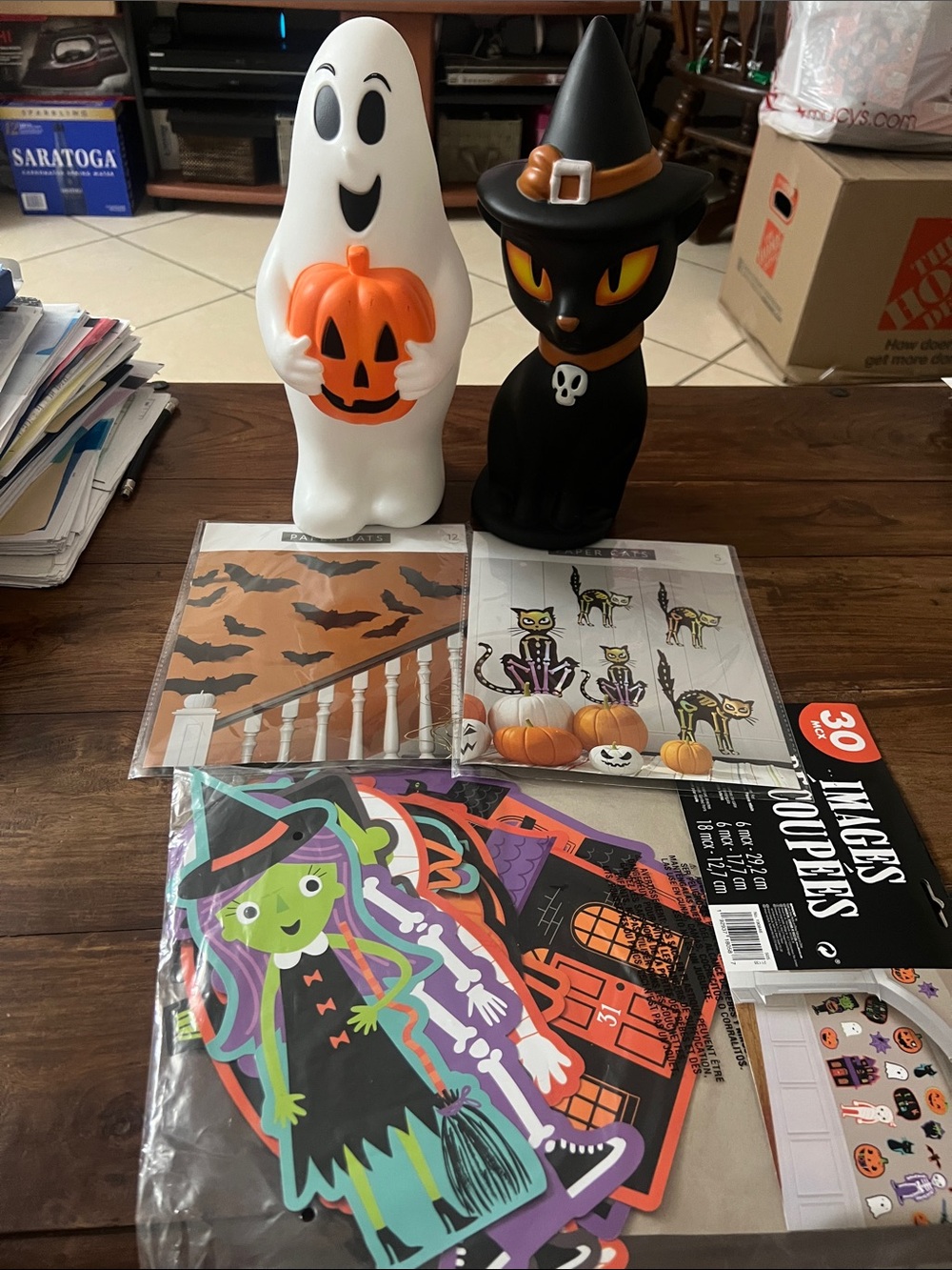 Halloween Ghost and Cat lights up plus some wall decorations